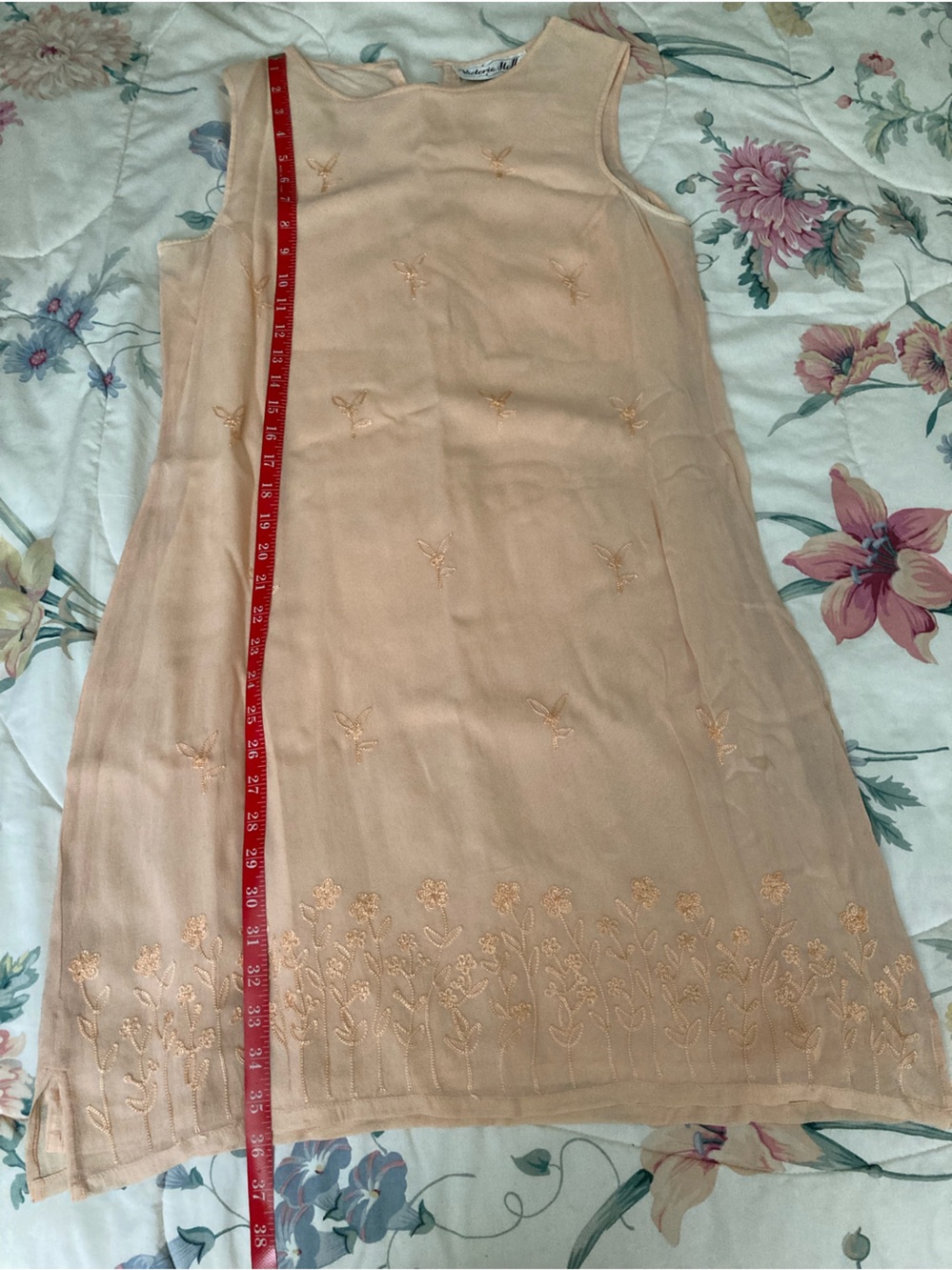 Sleeveless Embroidered Midi Dress in Peach
